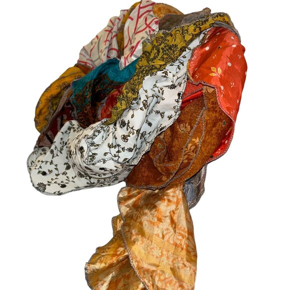 Summer ethnic Indian Sari ruffle multi silk print scarf - Picture 5 of 5